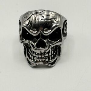 Stainless Steel Biker Skull Ring - Size 9